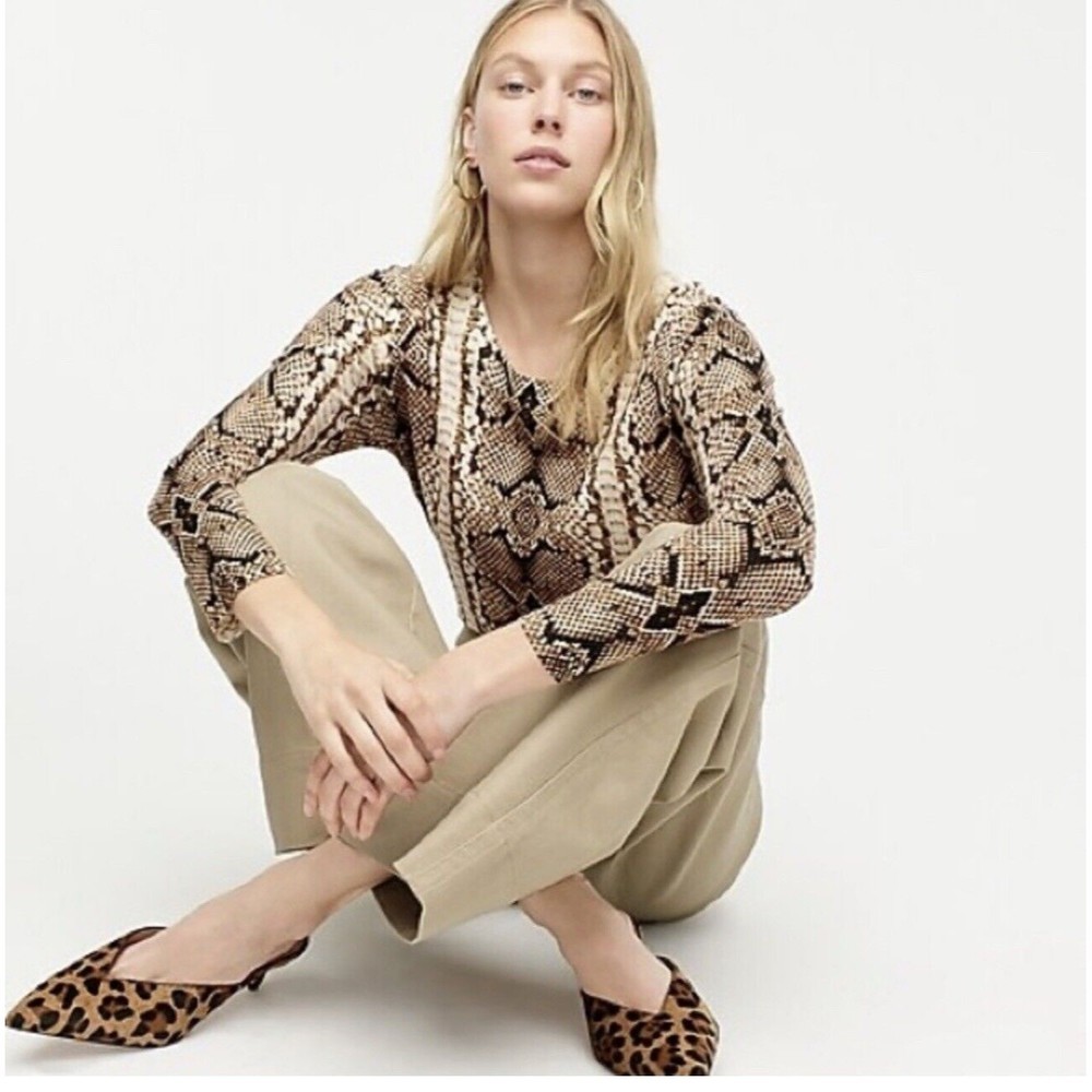 J Crew Womens Snakeskin Print 100% LIGHTWEIGHT Merino Wool Tippi Sweater Size XS